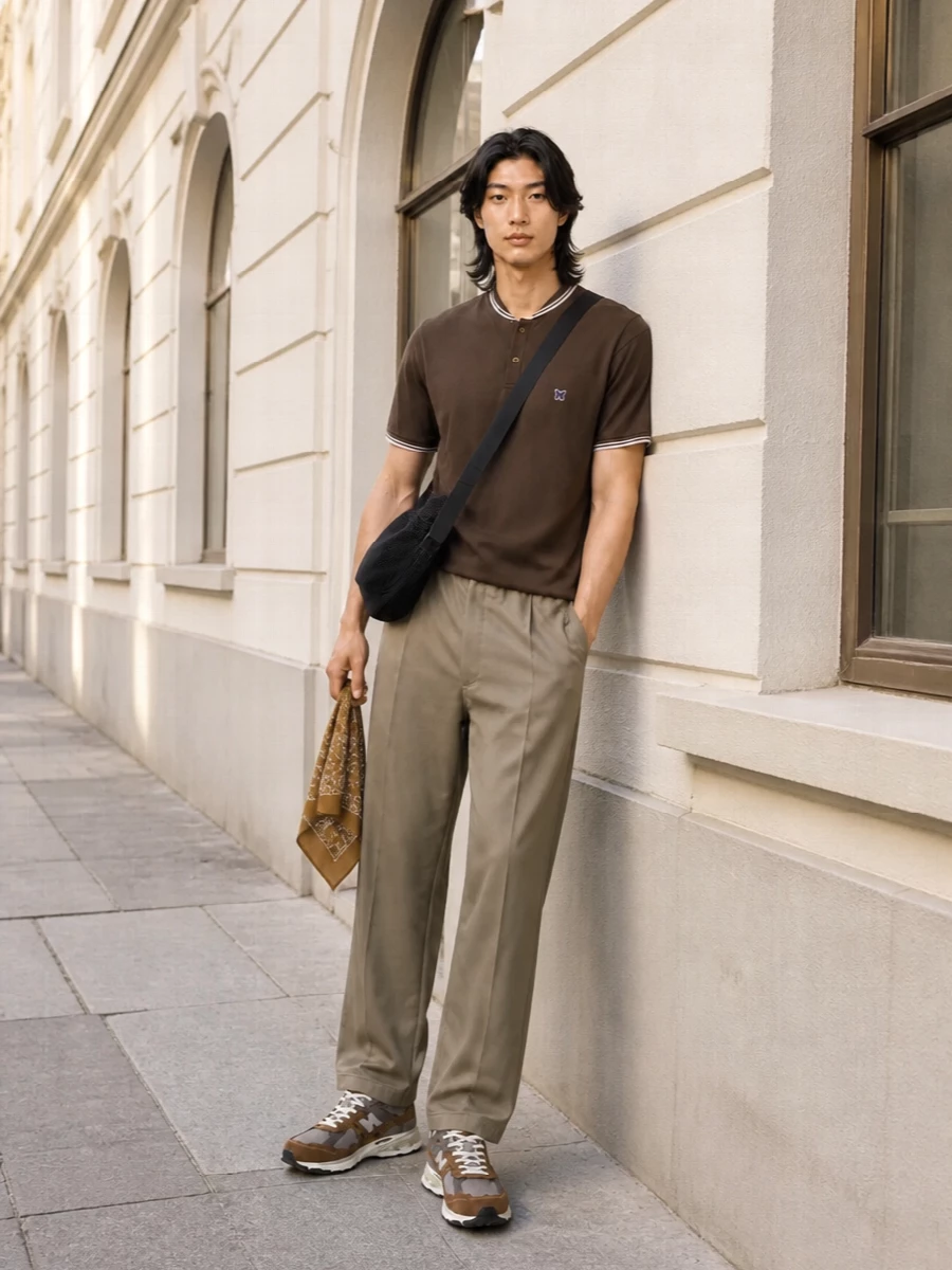 Needles brown polo taupe track pants new balance