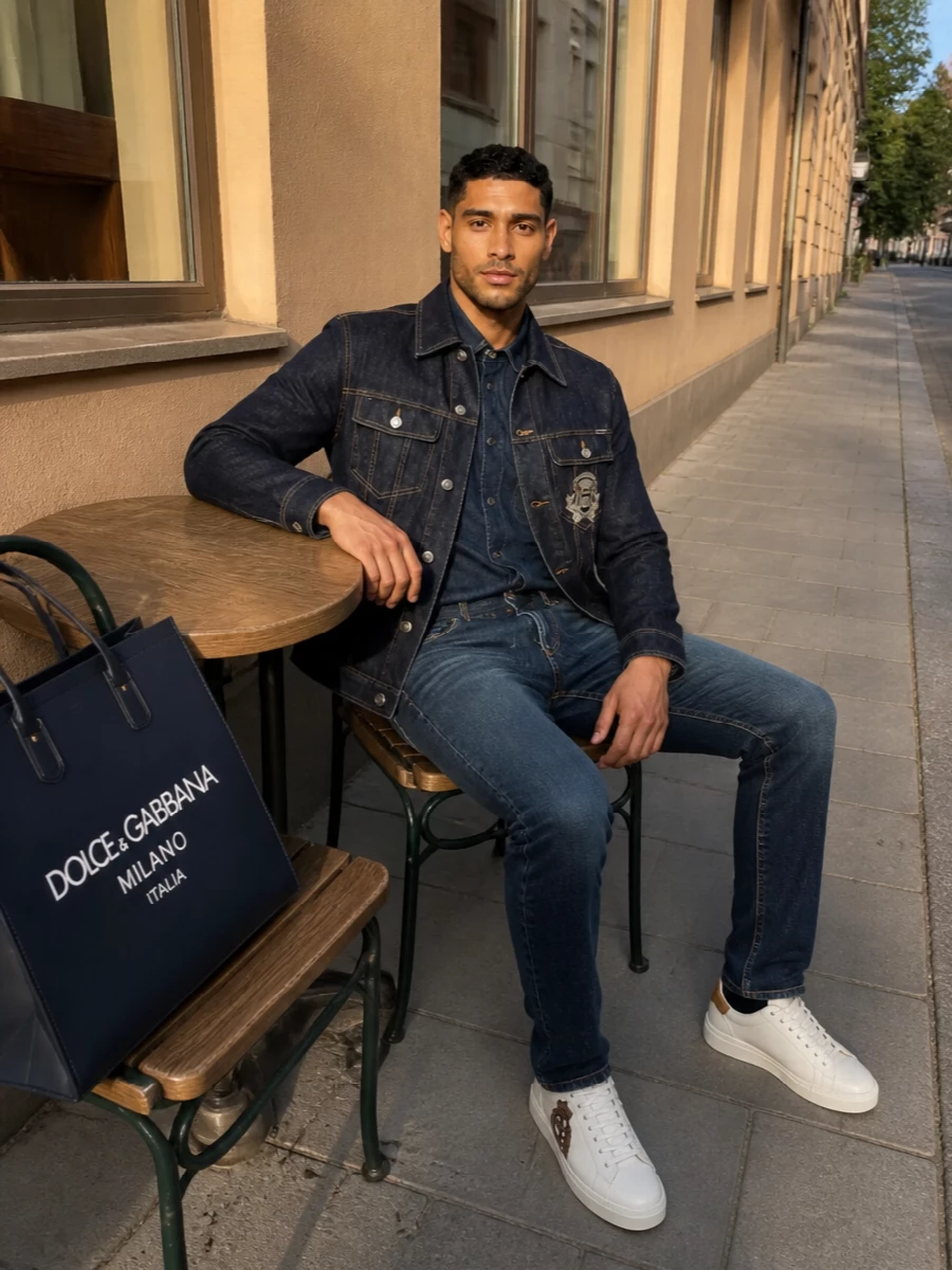 Dolce gabbana dark denim jacket outfit