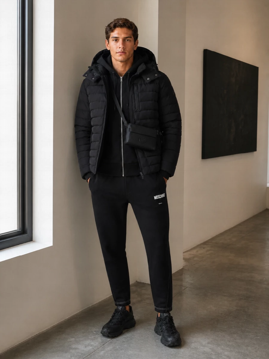 Moose knuckles puffer black joggers moncler sneakers