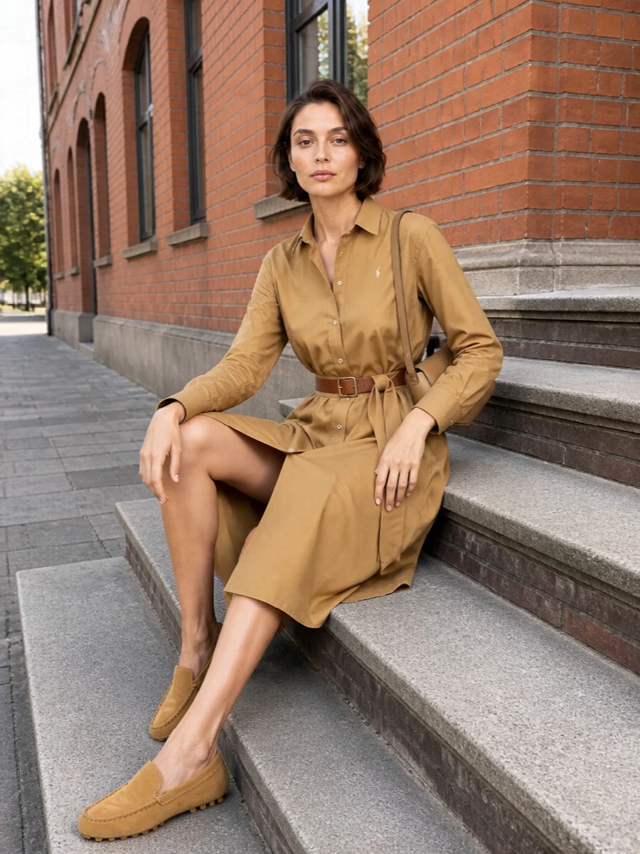 Polo ralph lauren camel shirt dress tods loafers