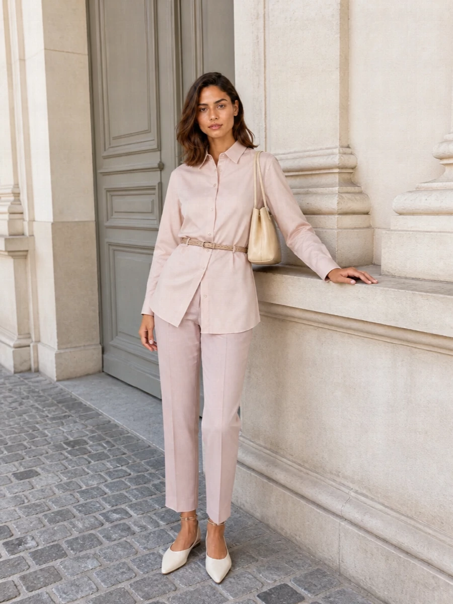 Jil sander blush trouser shirt outfit