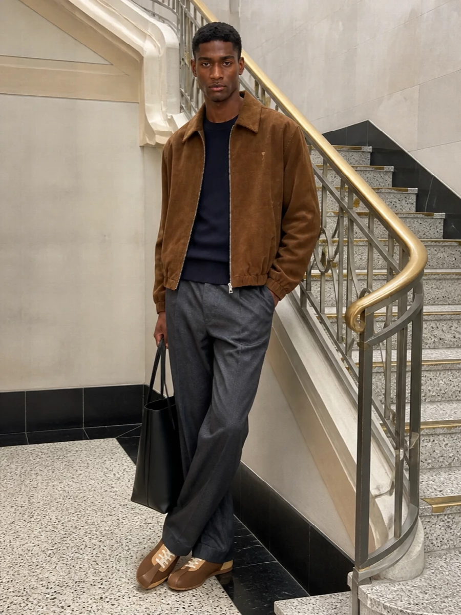 Ami paris corduroy jacket wool trousers outfit