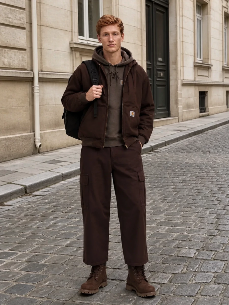 Carhartt brown workwear outfit timberland boots