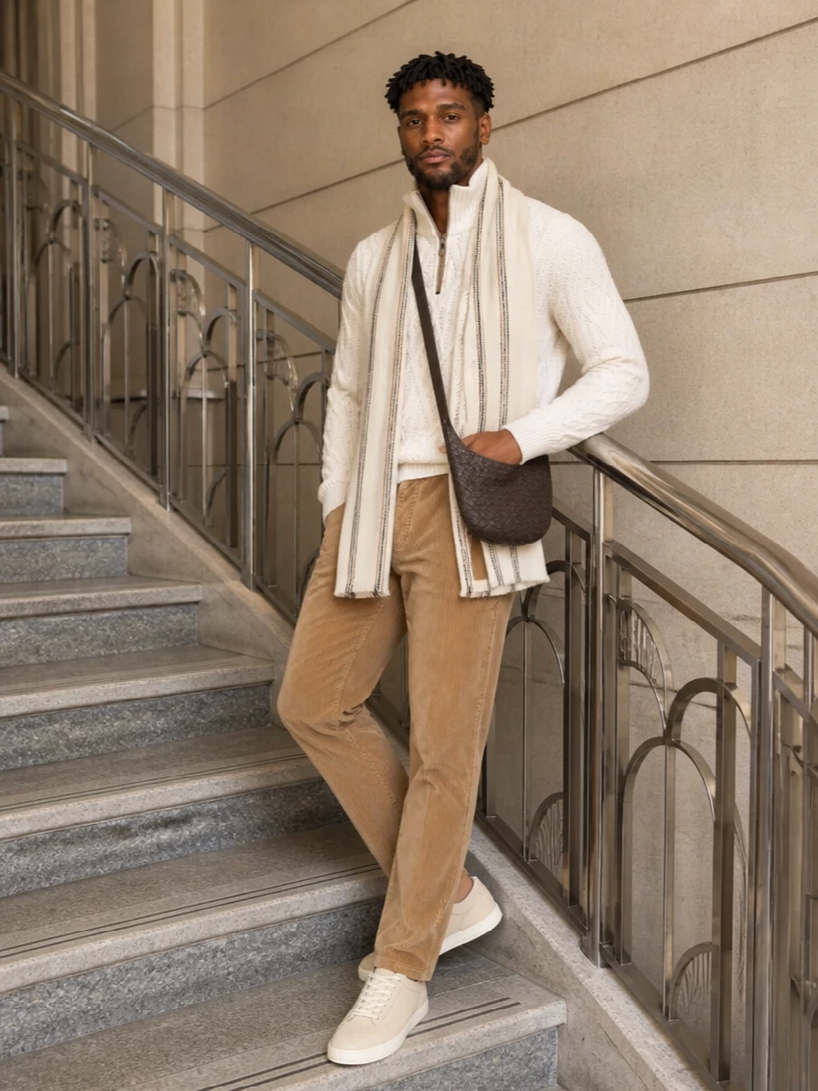 Brunello cucinelli corduroy trousers ivory half zip