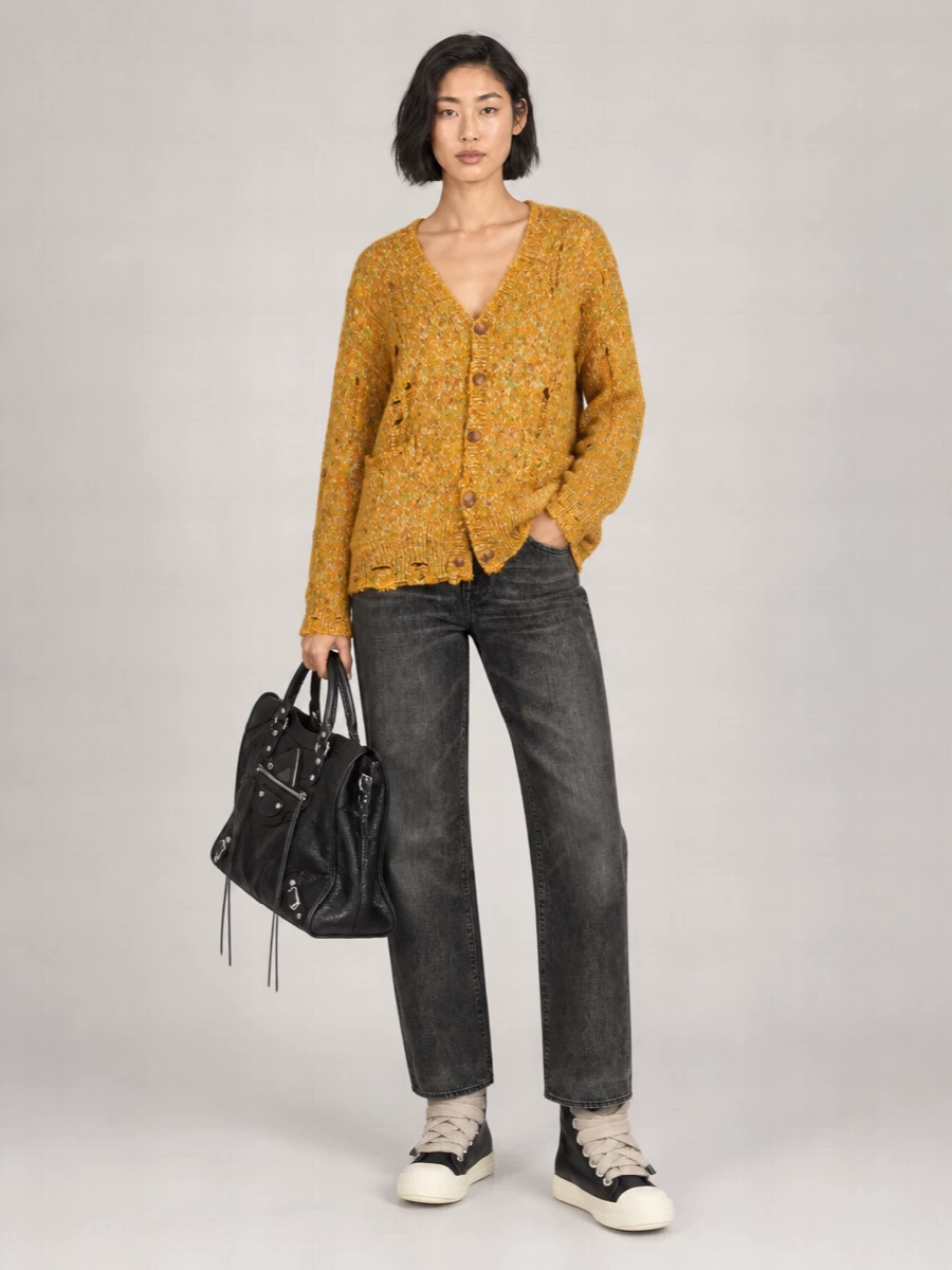R13 Alpaca-Blend V-Neck Distressed Cardigan