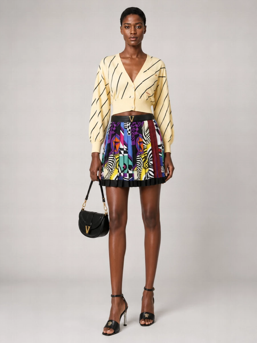 Versace Silk Printed Pleated Mini Skirt