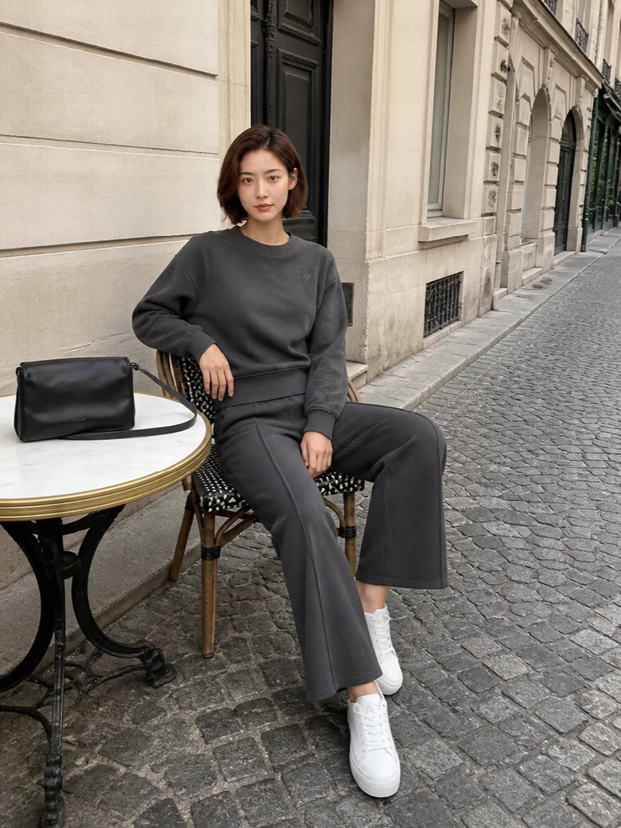 Calvin klein charcoal sweatshirt wide leg knit pants