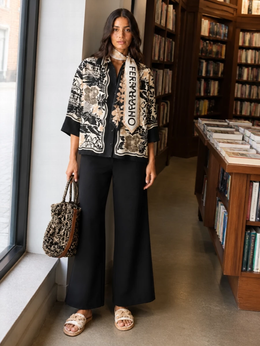 Ermanno firenze floral shirt jacket black trousers