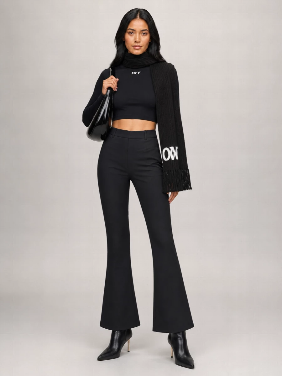 Off-White Viscose Slim-Fit Long-Sleeve Cropped Top