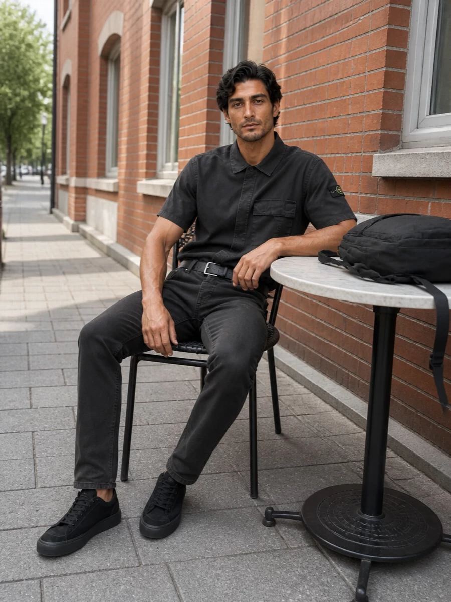 Stone island dark denim black sneakers outfit