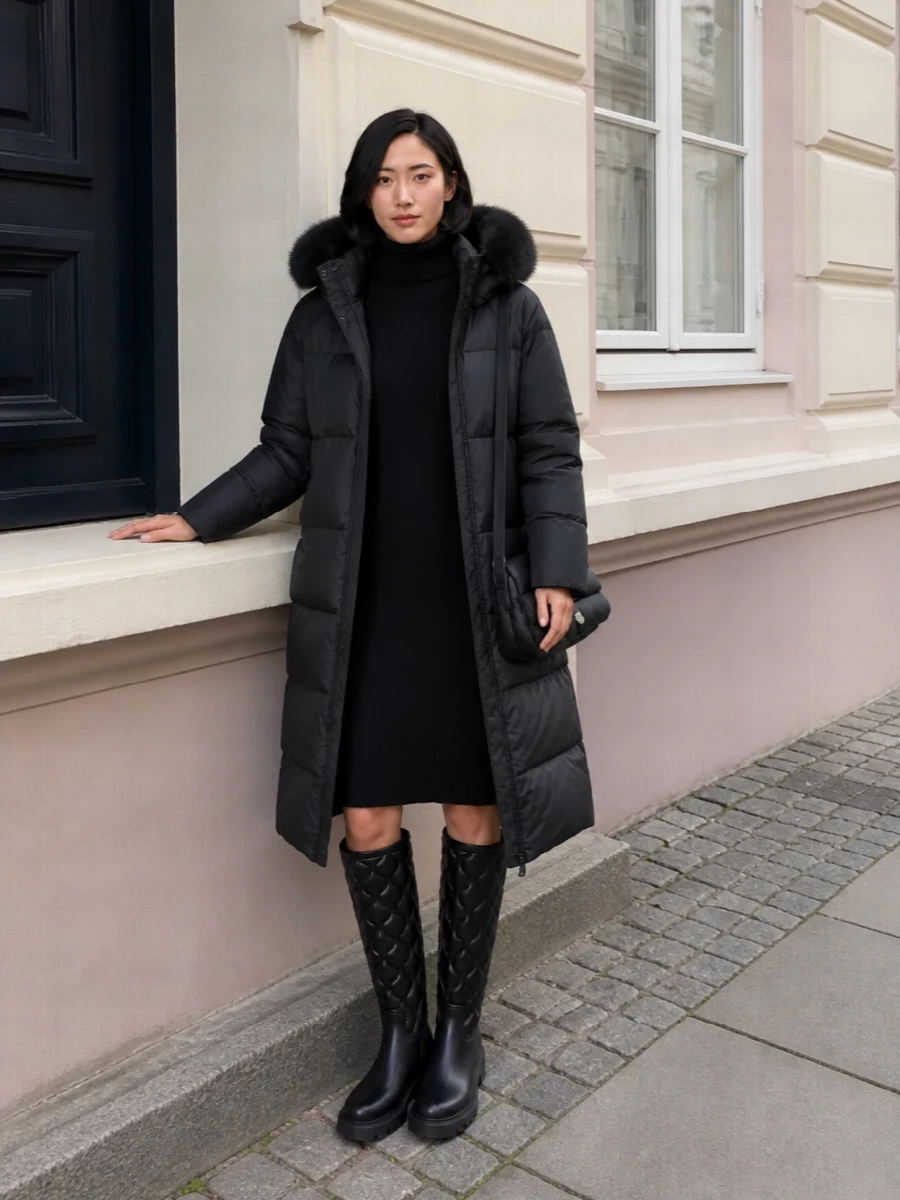 Moncler sweater dress with yves salomon parka