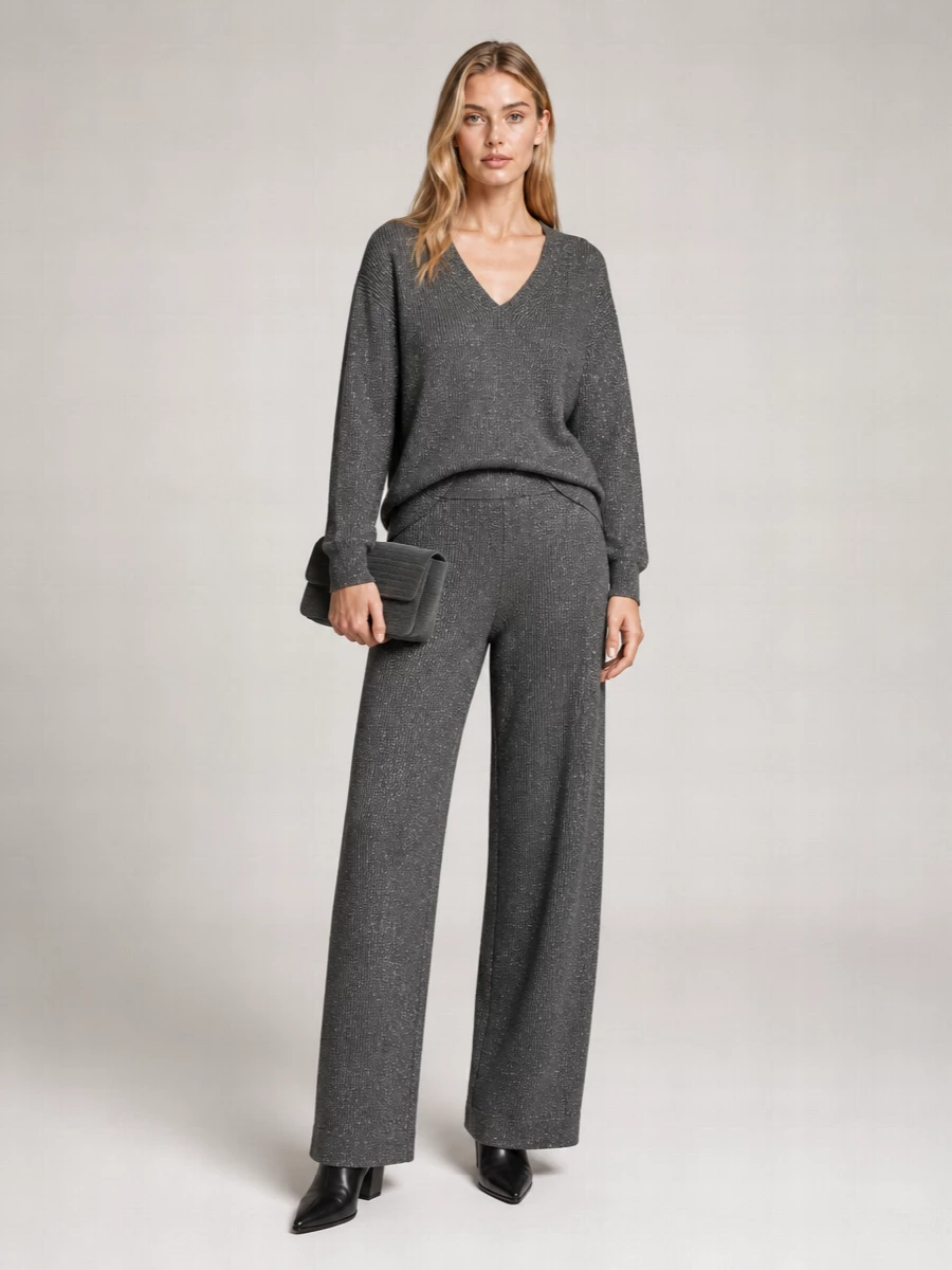 Brunello Cucinelli Ribbed High-Rise Wide-Leg Trousers
