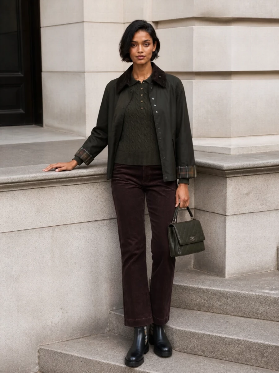 Barbour field jacket corduroy trousers outfit