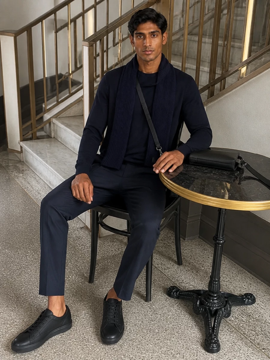 Dolce gabbana navy sweater tapered trouser outfit