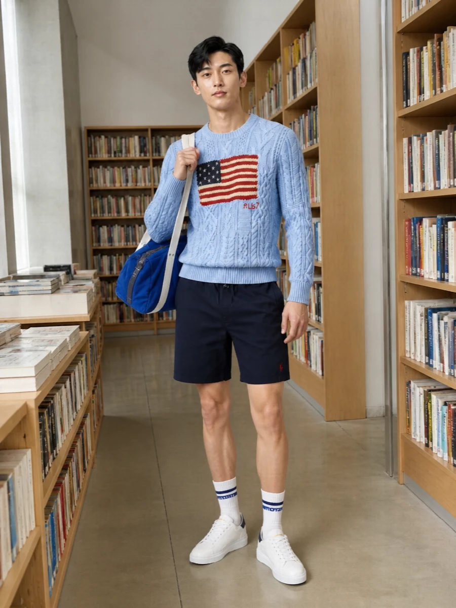 Polo ralph lauren flag sweater navy shorts outfit