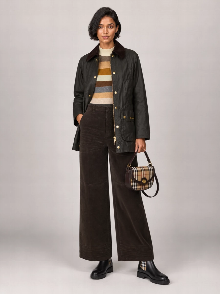 Barbour Modern Beadnell Wax Jacket With Corduroy Collar