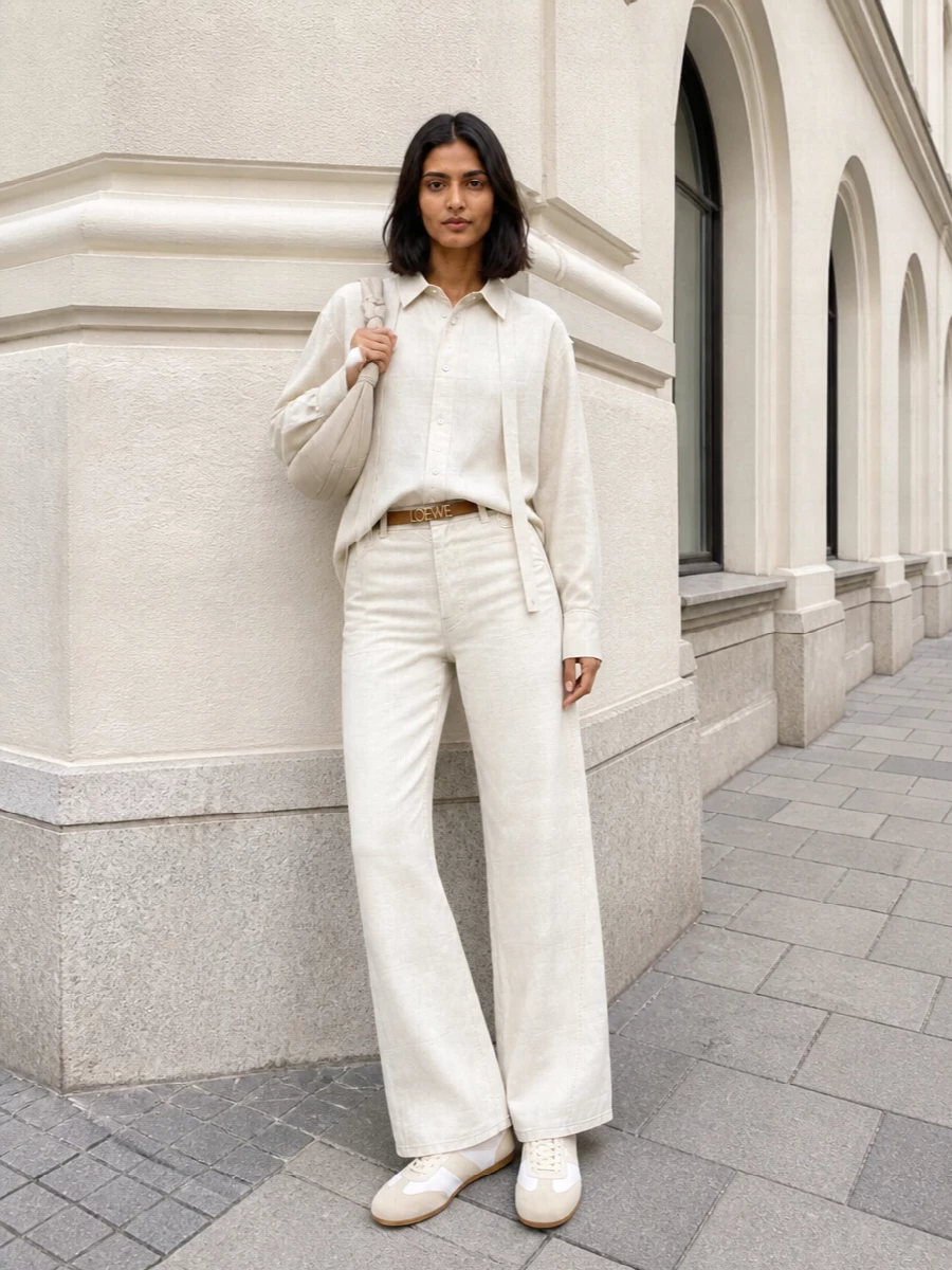 Lemaire wide leg trousers oversized beige shirt
