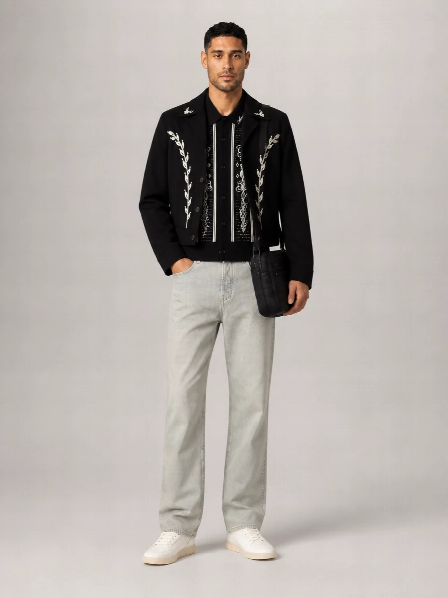 Amiri Embroidered Cropped Single Breasted Jacket
