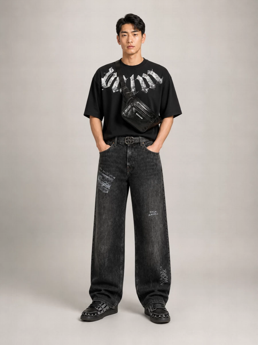 Palm Angels Loose Denim 5 Pocket Jeans