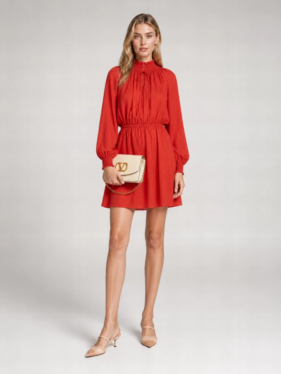 Fendi Silk Jacquard Long Sleeve Mini Dress