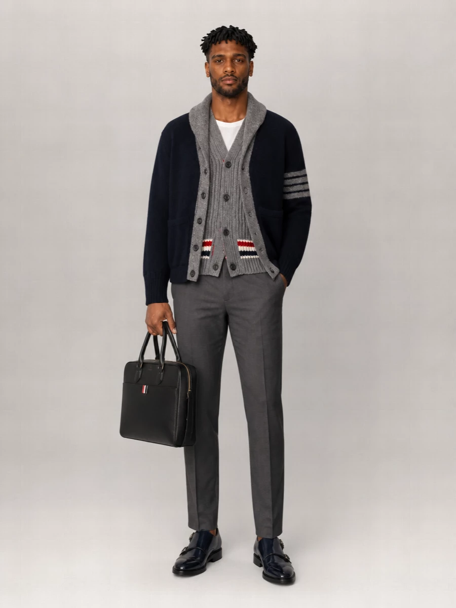 Thom Browne Merino Wool Hooded Ribbed Cardigan