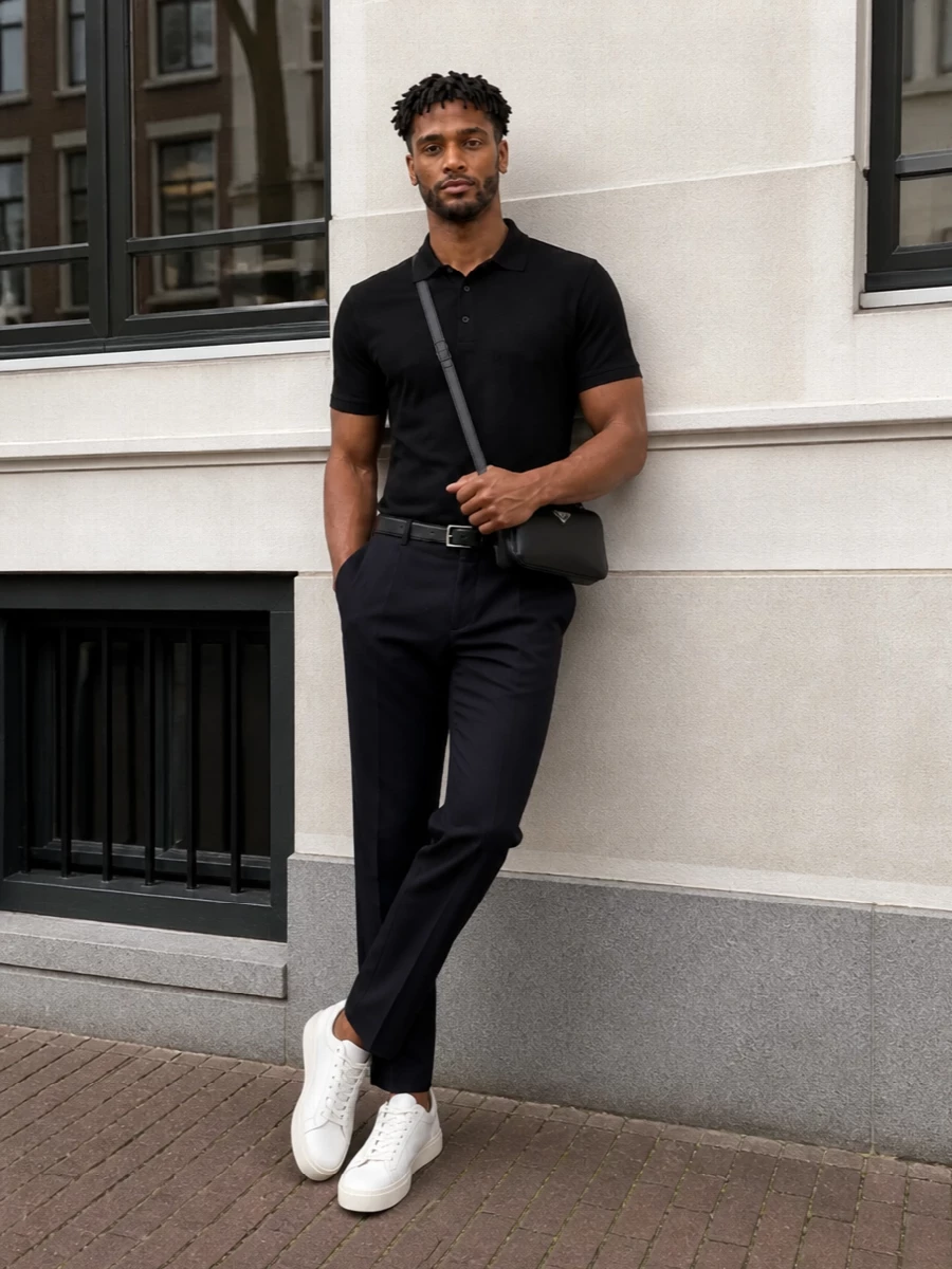 Herno black polo navy trousers tods sneakers