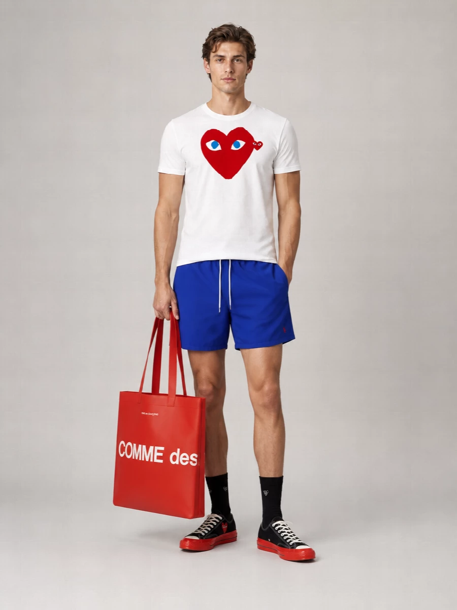 Comme Des Garçons Heart Print Crew Neck Unisex T-Shirt
