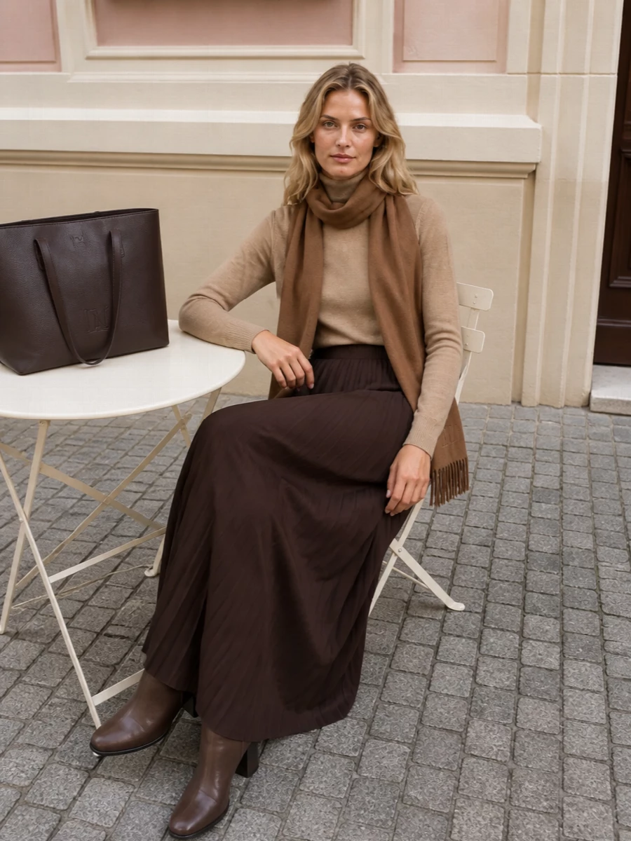 Max mara camel turtleneck chocolate maxi skirt