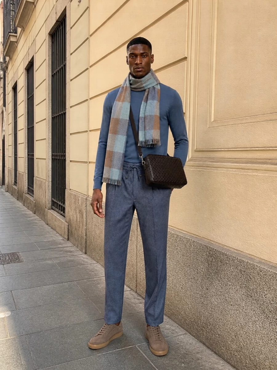 Zegna blue crewneck slate drawstring trousers