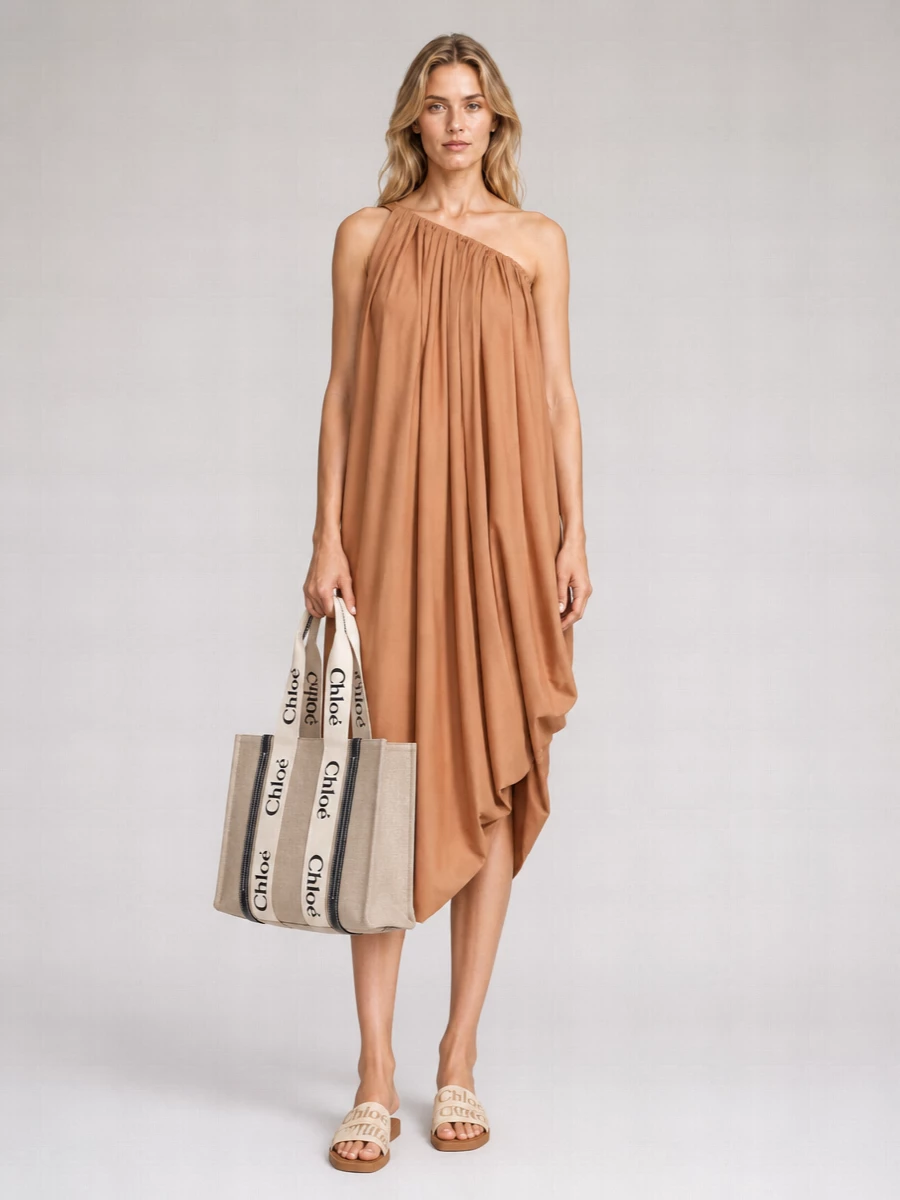 Chloé Linen Square-Toe Slides