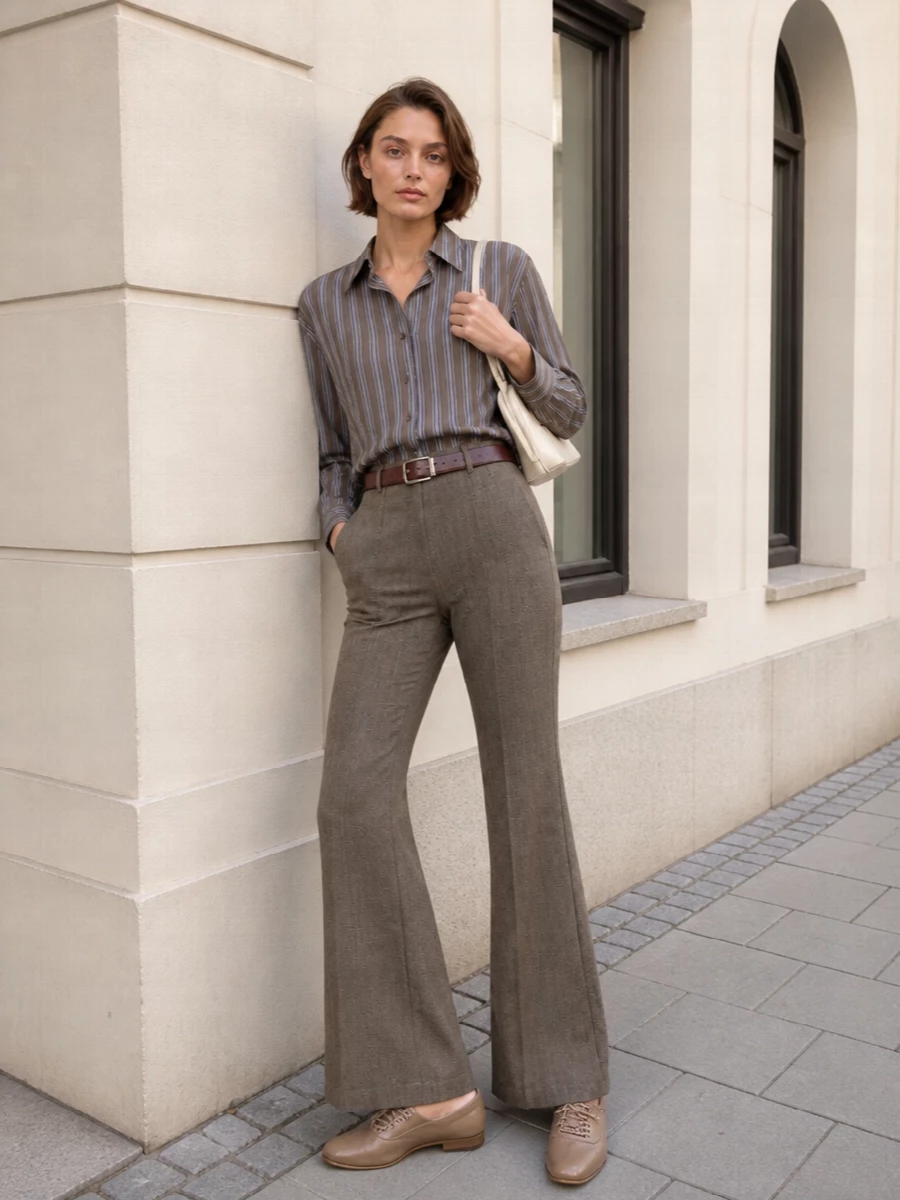 Frankie shop striped shirt taupe flared trousers