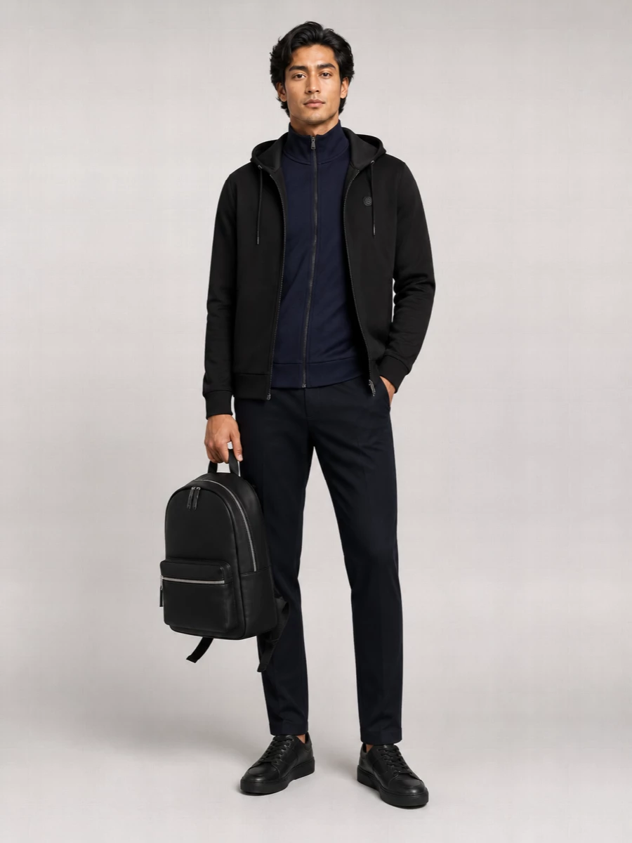 Boss Cotton Zip Up Hooded Sweatshirt