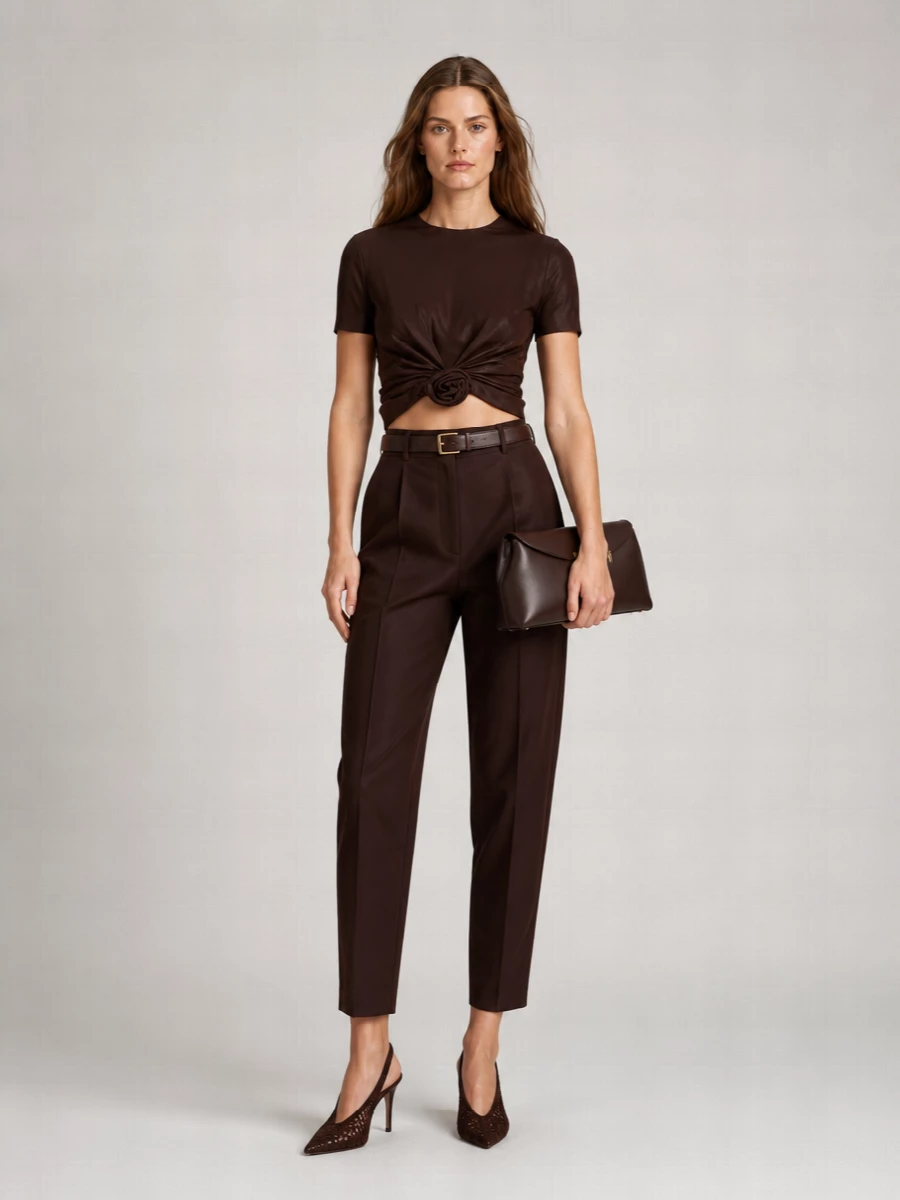 Magda Butrym Leather Draped Cropped Blouse