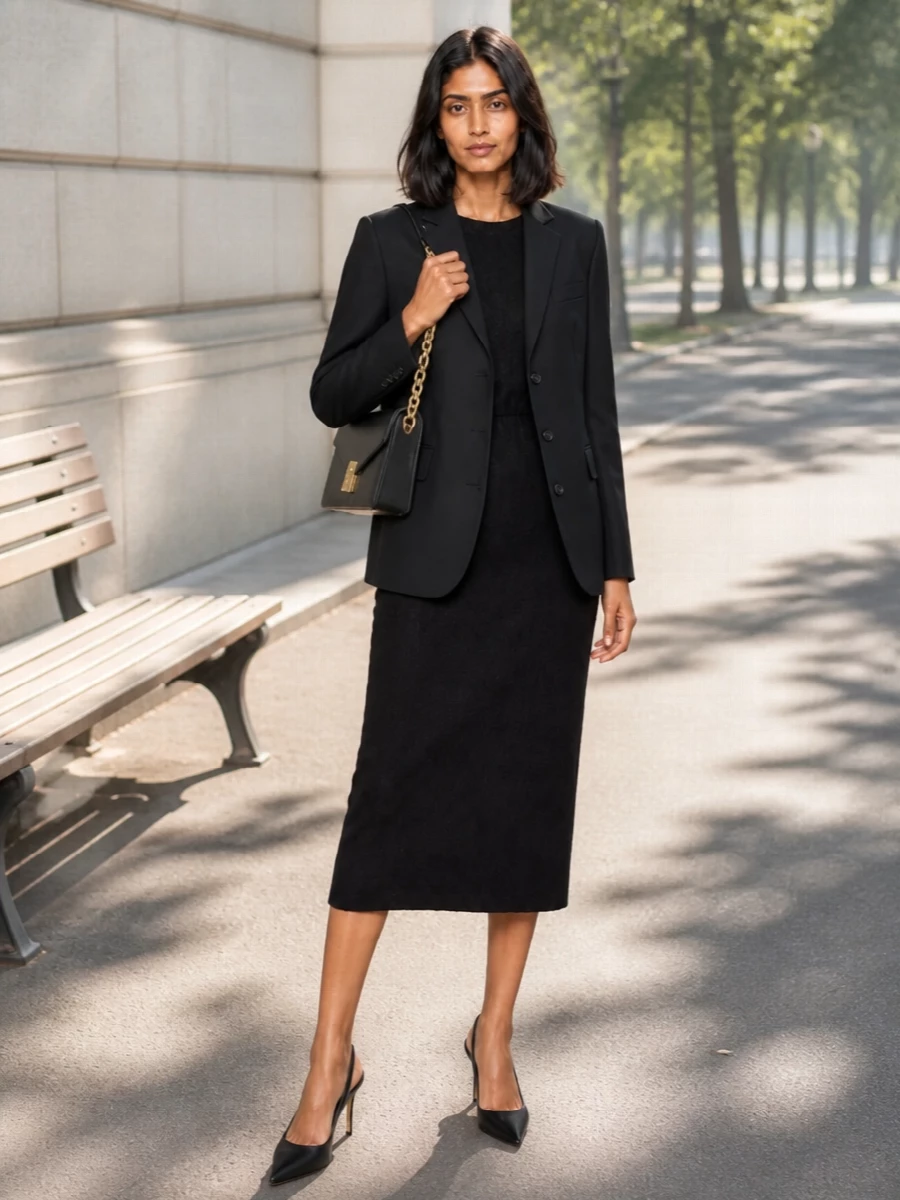 Frankie shop blazer black sheath dress outfit