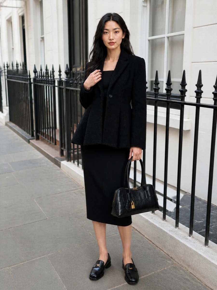 Stella mccartney black peplum coat off shoulder dress