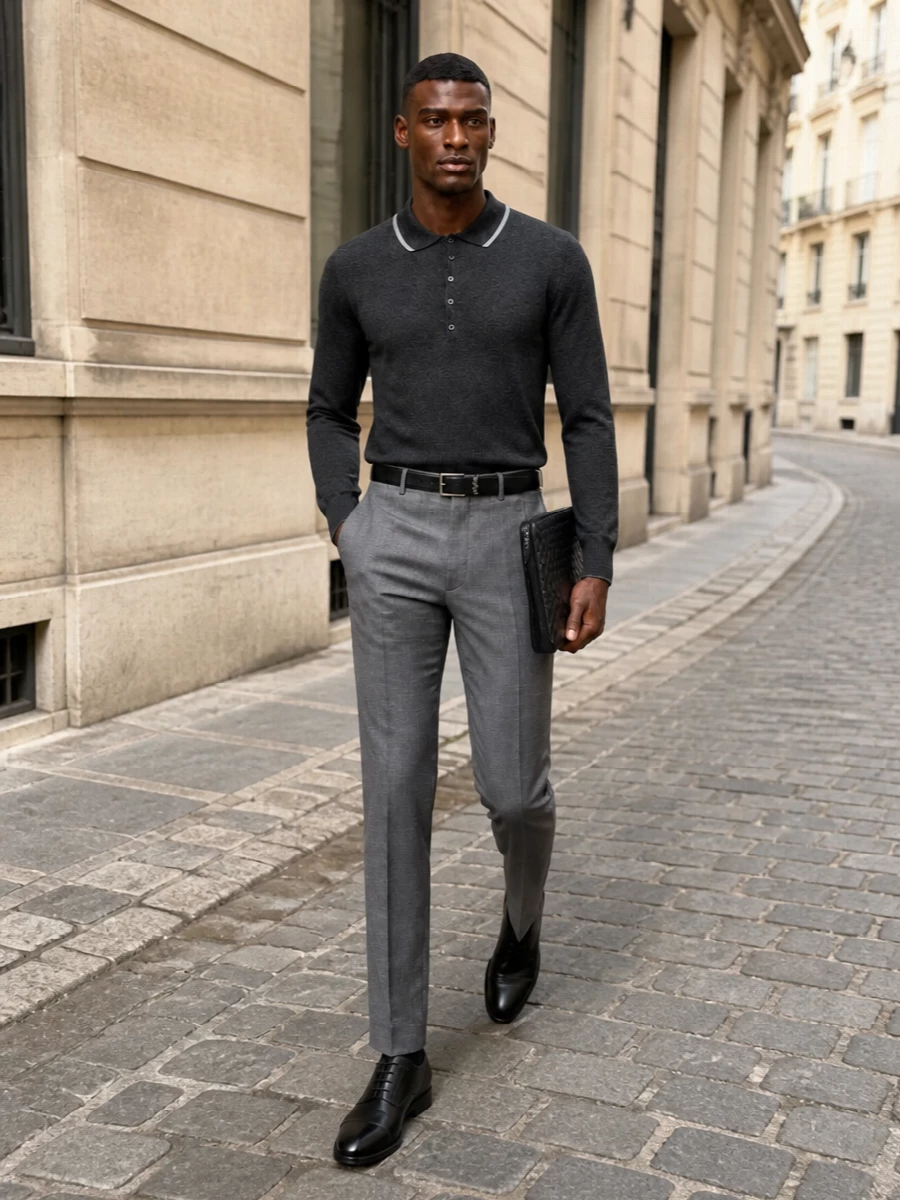 Thom browne grey trousers dress shoes outfit