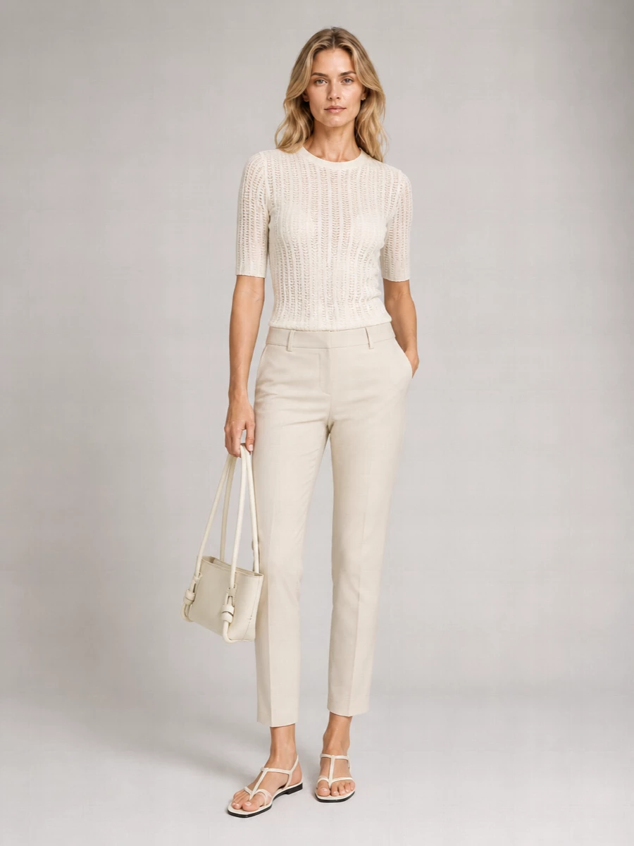 Fabiana Filippi Perforated Cotton Short-Sleeve Crewneck Sweater