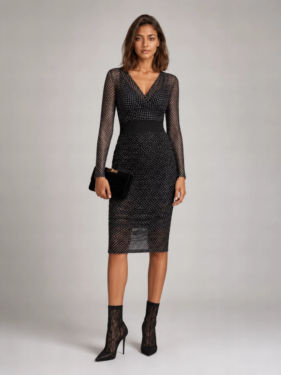 Dolce&Gabbana Polka-Dot Draped V-Neck Maxi Dress