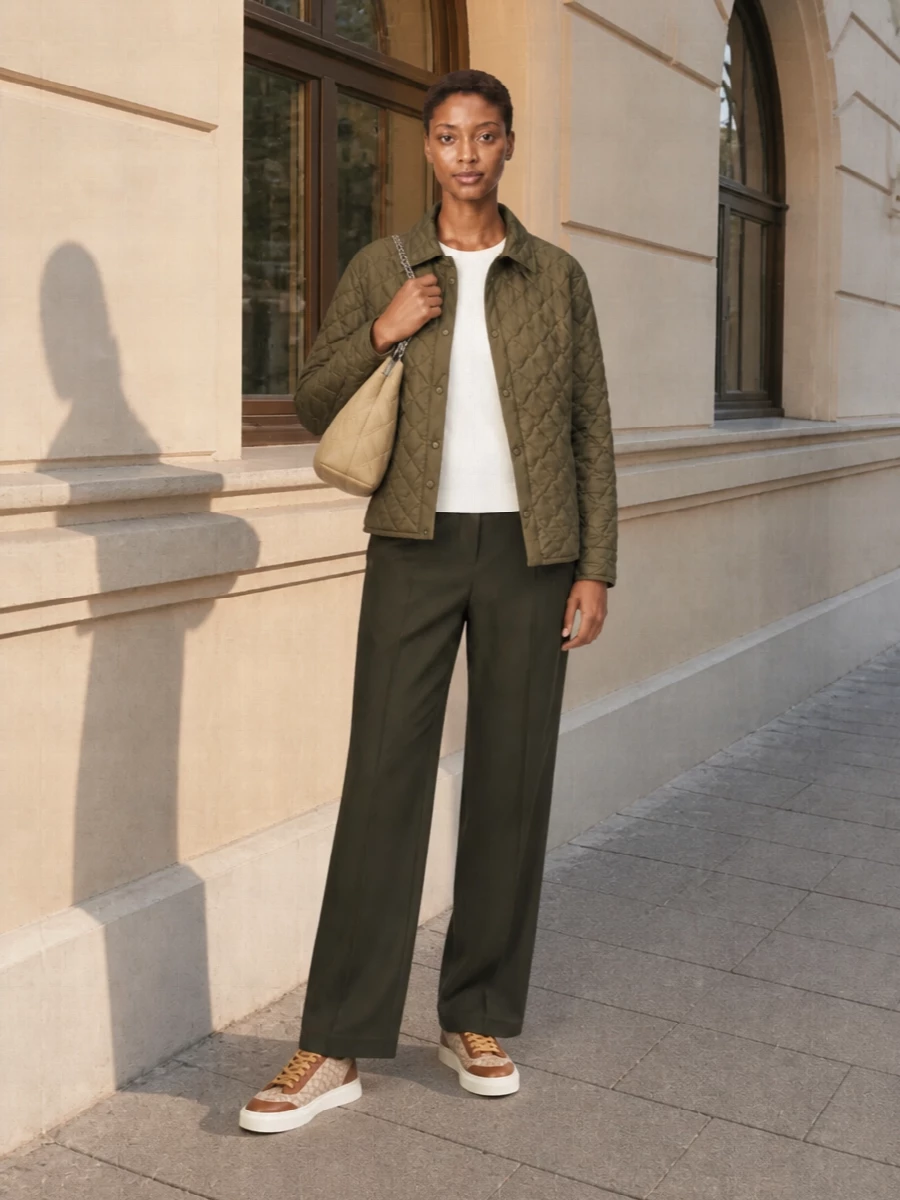Herno quilted jacket olive trousers outfit