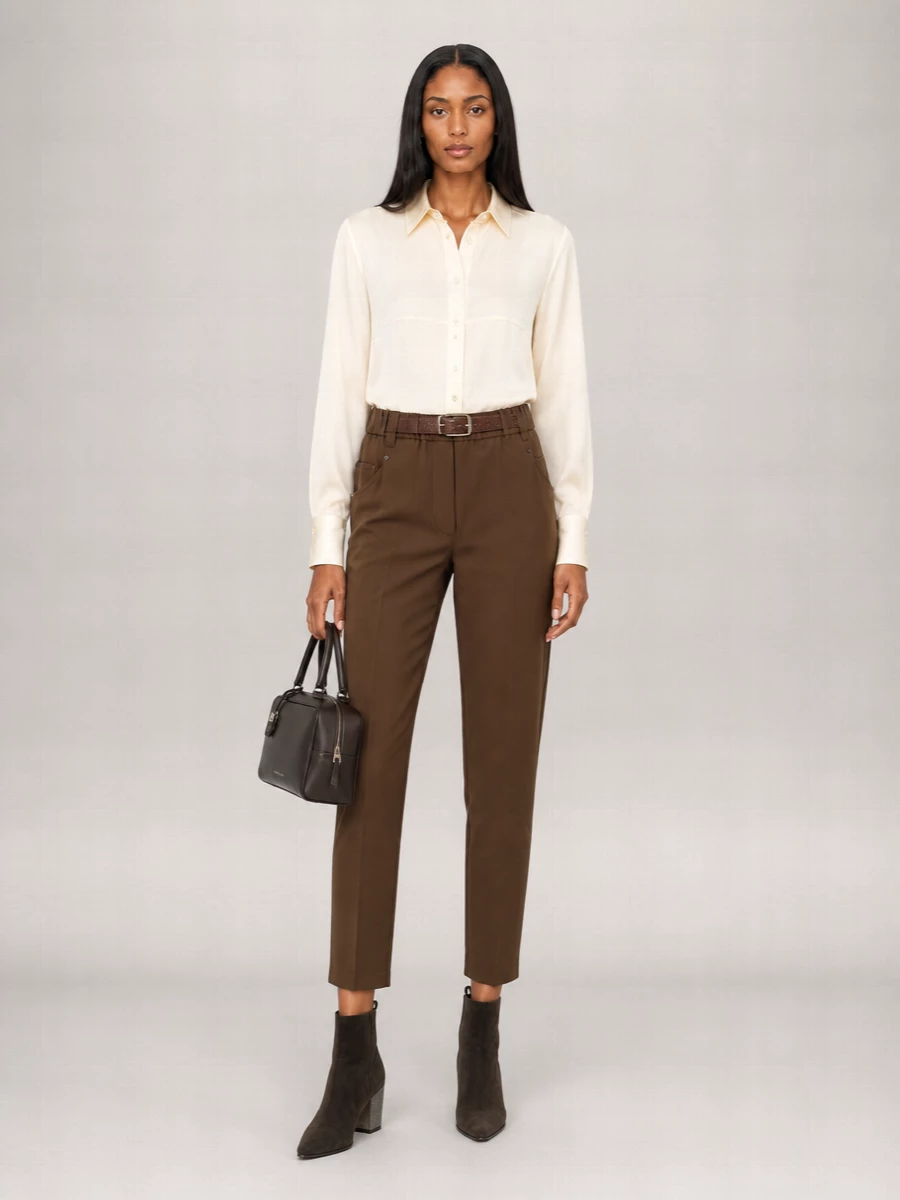 Brunello Cucinelli Stretch Cotton Mid-Rise Tapered Tailored Trousers