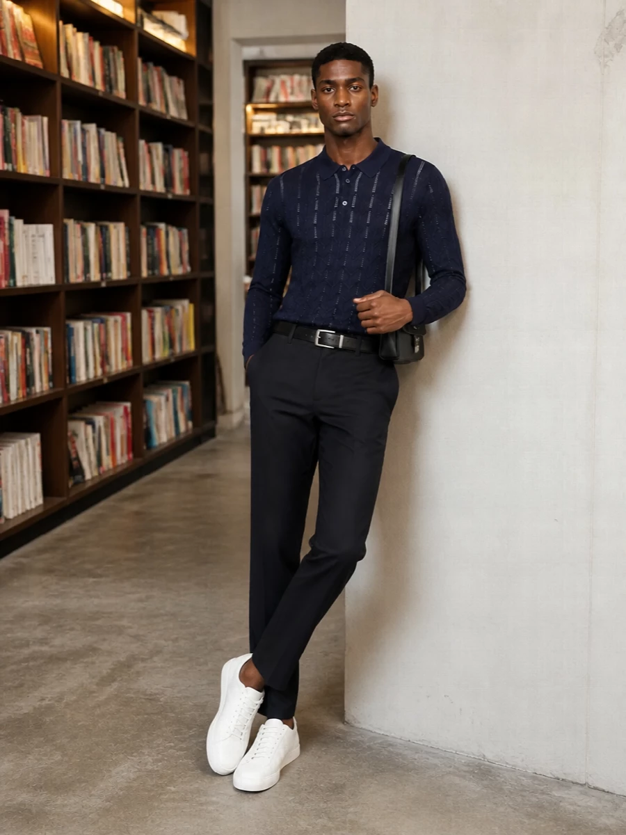 Emporio armani navy polo tailored trouser outfit