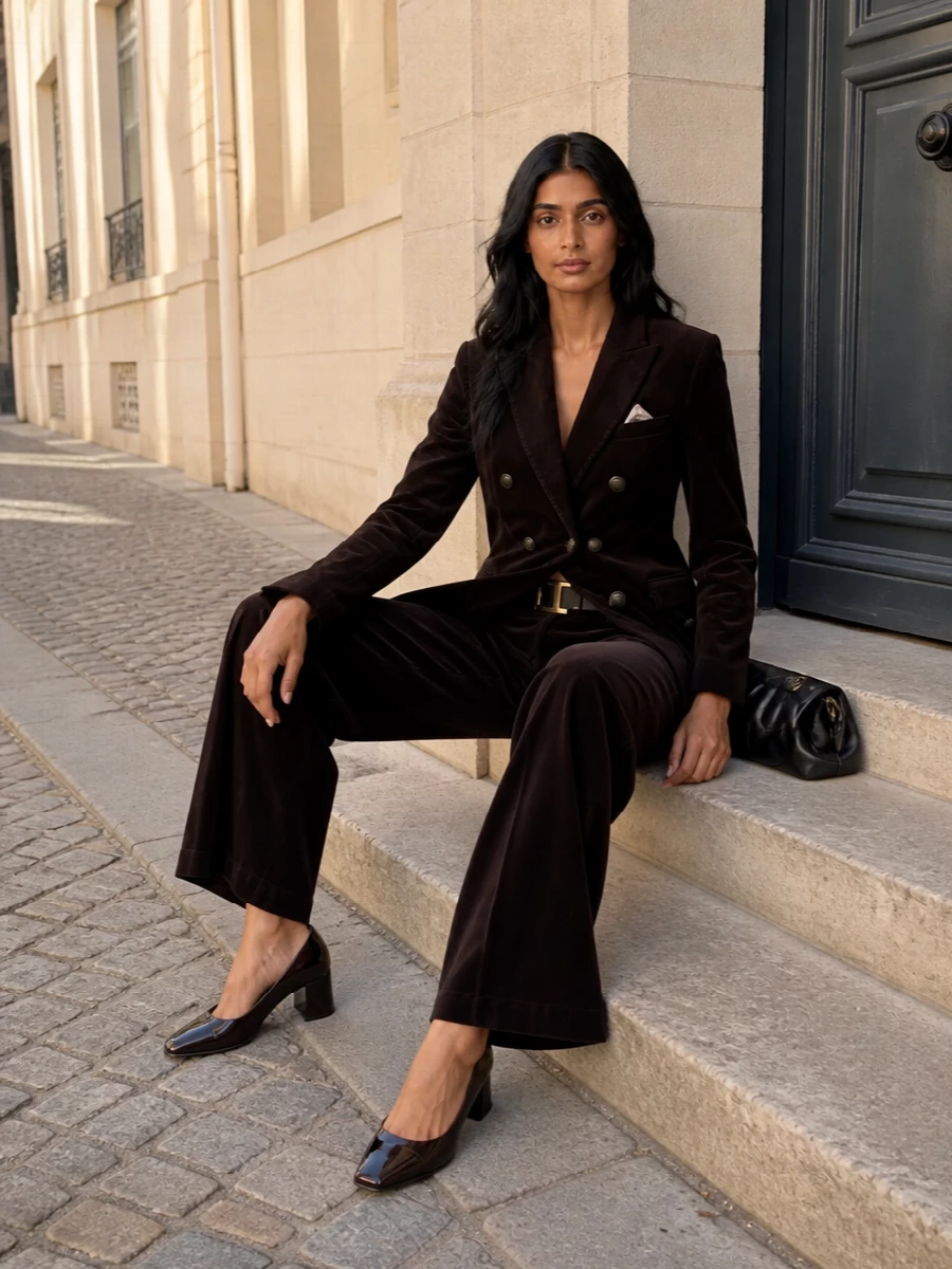 Circolo velvet tux suit wide leg trousers