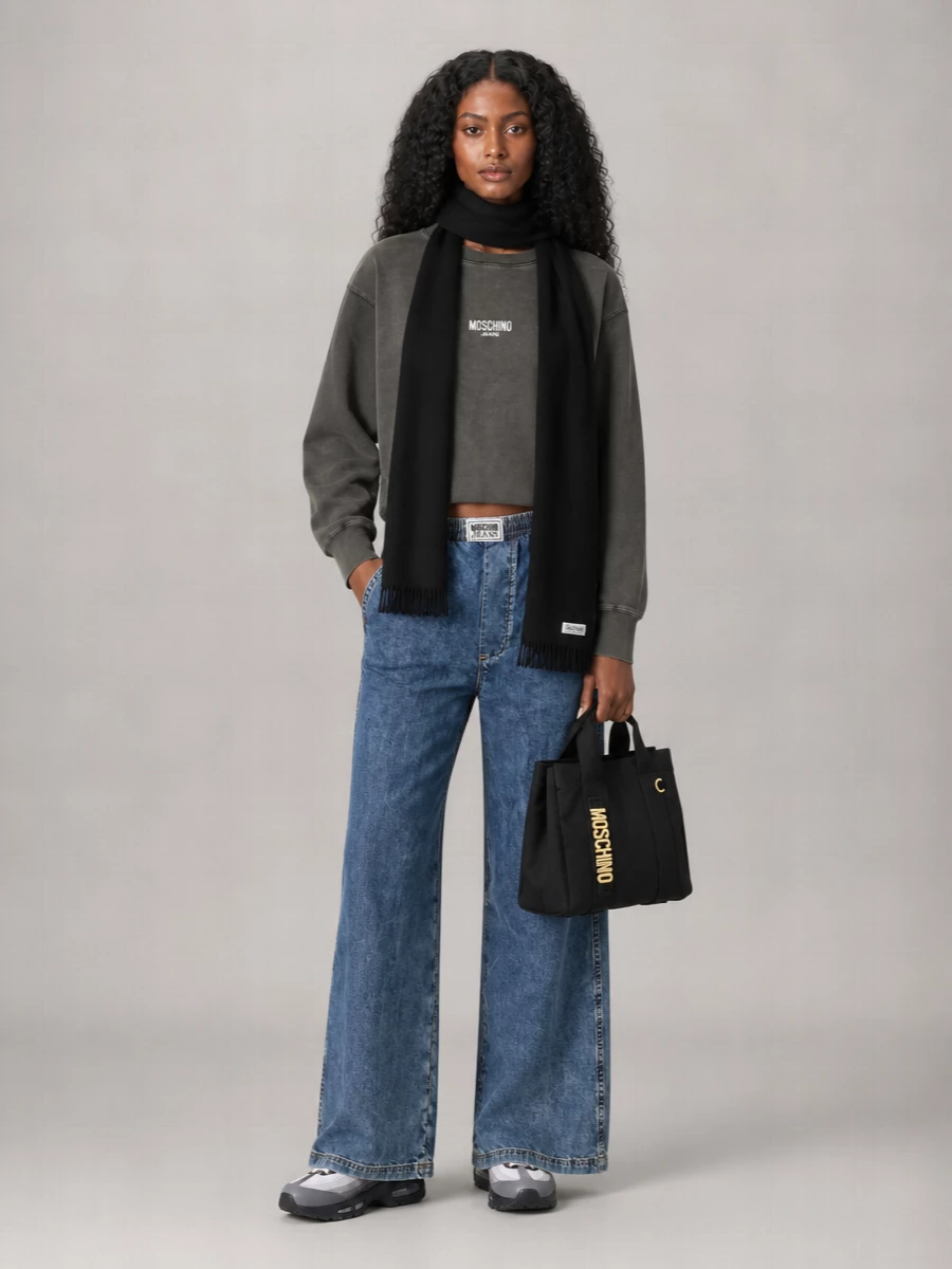 Moschino Embroidered Denim Wide-Leg Trousers