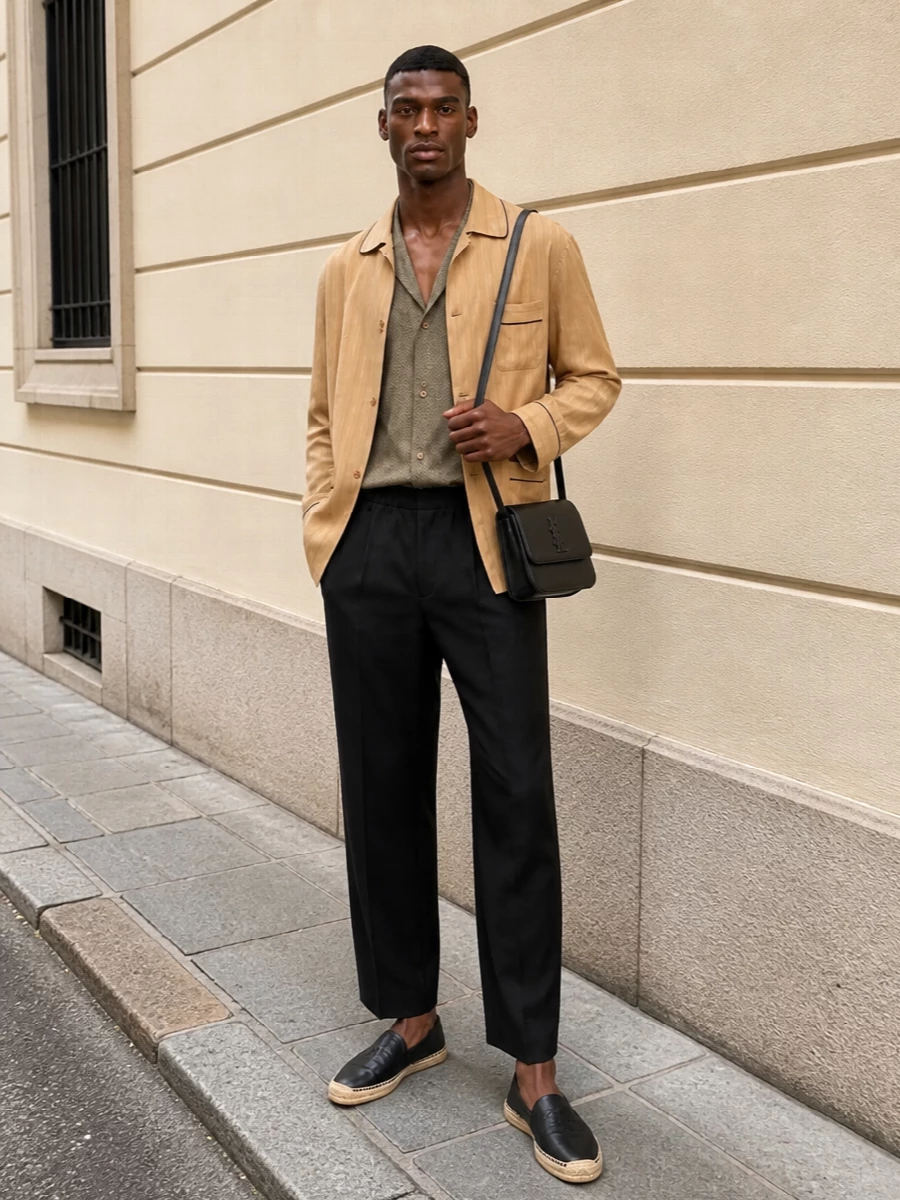 Saint laurent summer pajama jacket black trousers