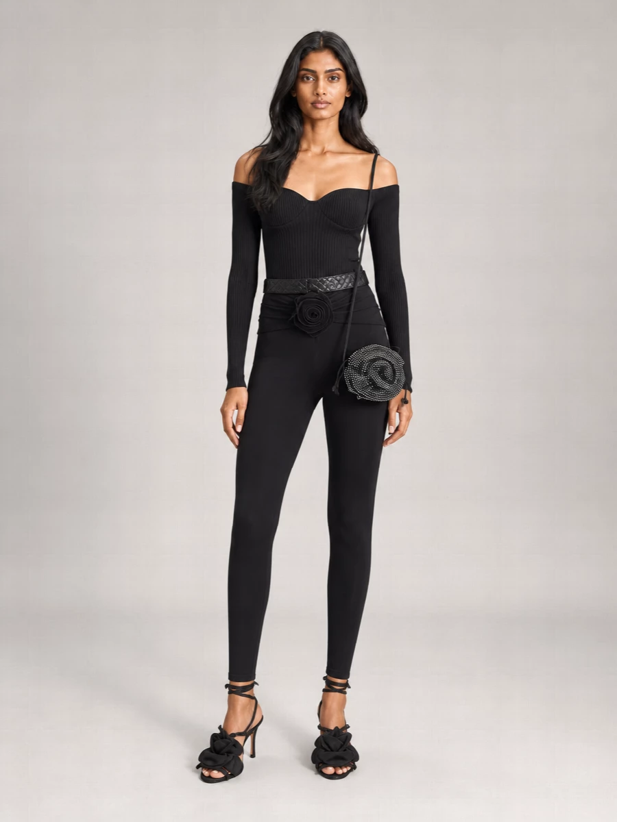 Magda Butrym Draped Floral-Patch Leggings