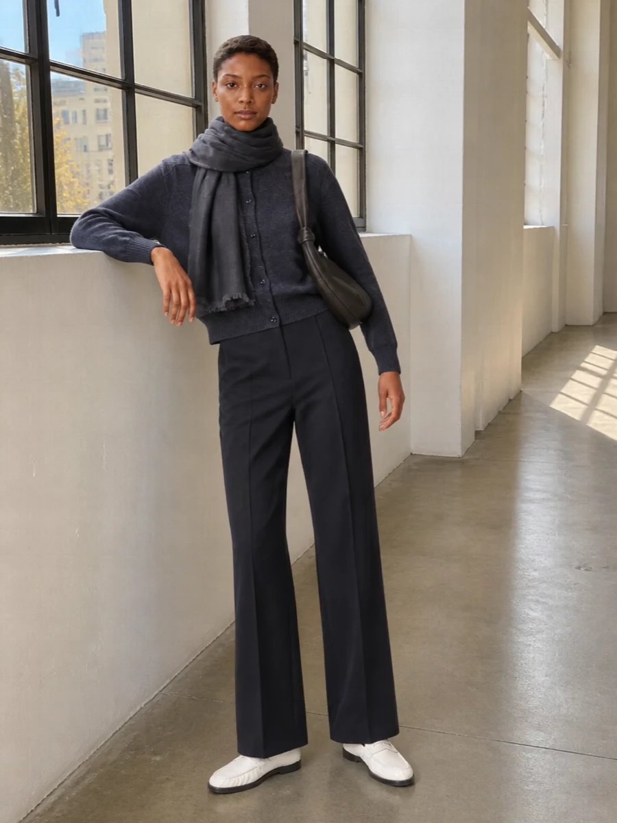 Loulou studio cardigan wide leg trousers outfit