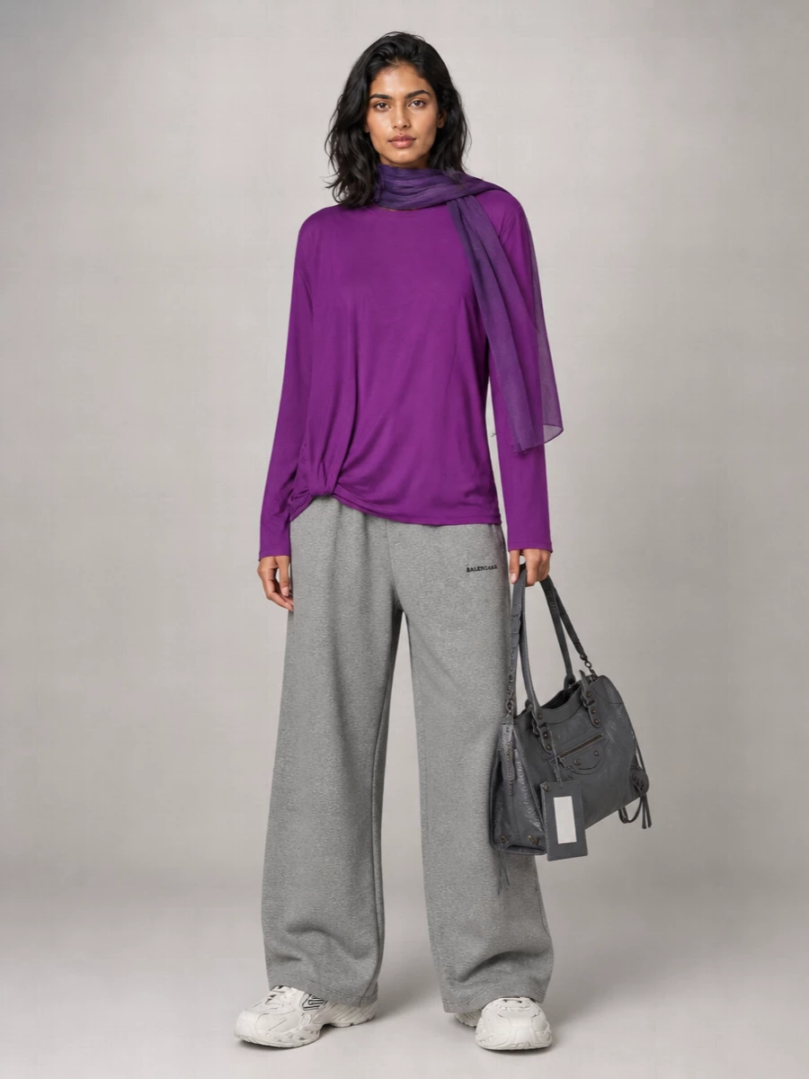 Balenciaga fine-jersey asymmetric knotted long-sleeve t-shirt