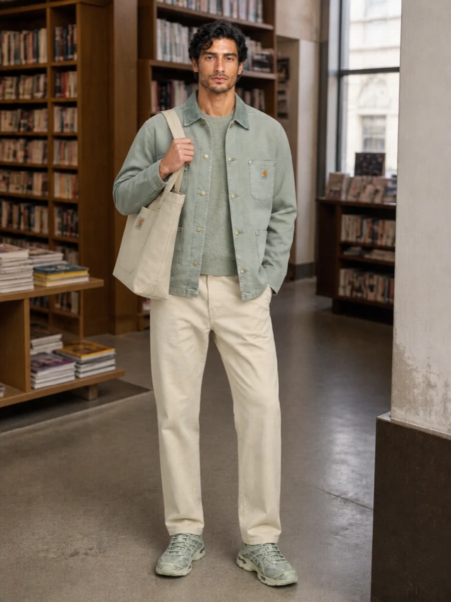 Carhartt wip sage jacket beige pants outfit