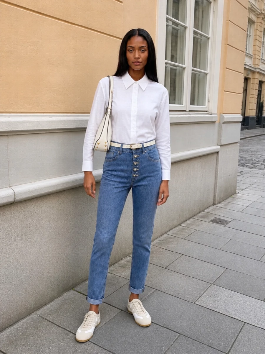 Dondup jeans white shirt dries sneakers