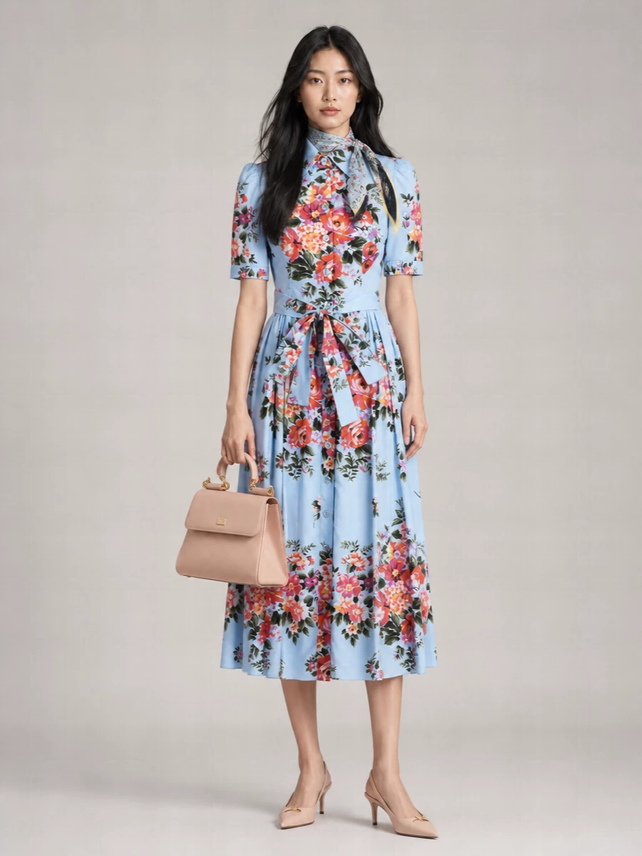 Dolce&Gabbana Floral-Print Cotton Midi Dress